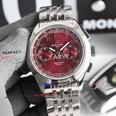 Breitling Premier Red Dial 42mm Chronograph Stainless Steel Swiss Replica Watches